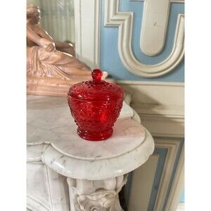 Vintage red glass candy jar with lid - pedestal - with a lid-retro kitchen decor